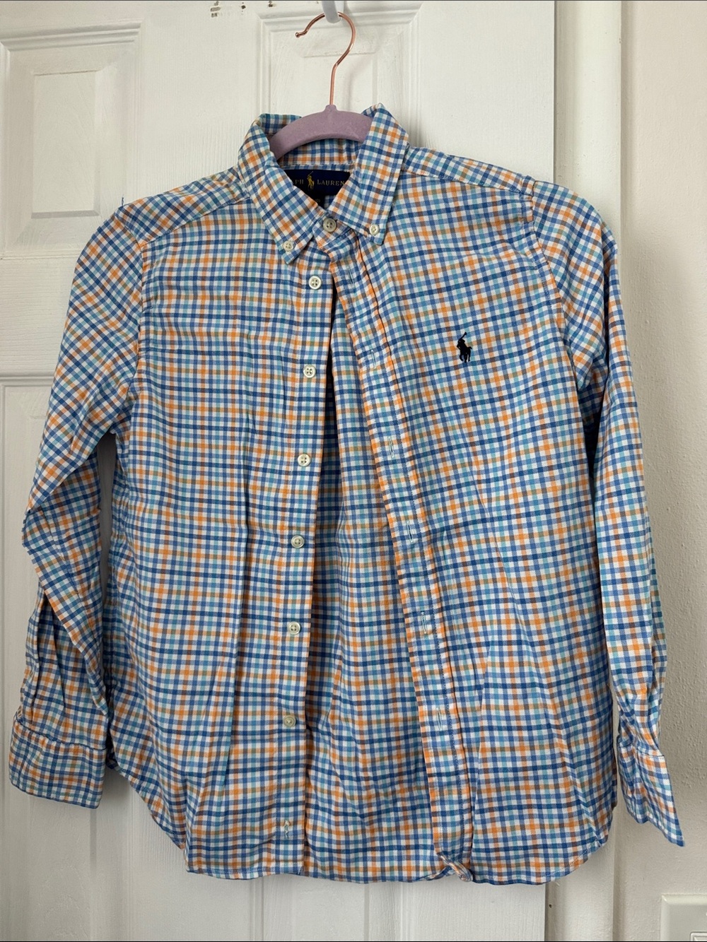 Ralph Lauren Men's Blue & Orange Plaid Button-Down Shirt